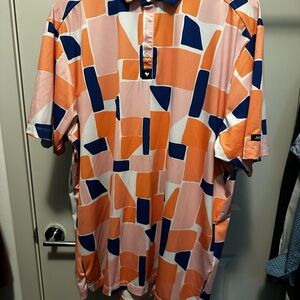 Bad Birdie Orange and Blue Geometric Polo Shirt